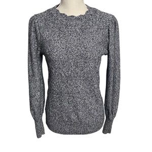LOFT Black, Gray, & White 100% Cotton Scalloped Neck Long Sleeve Sweater- Medium